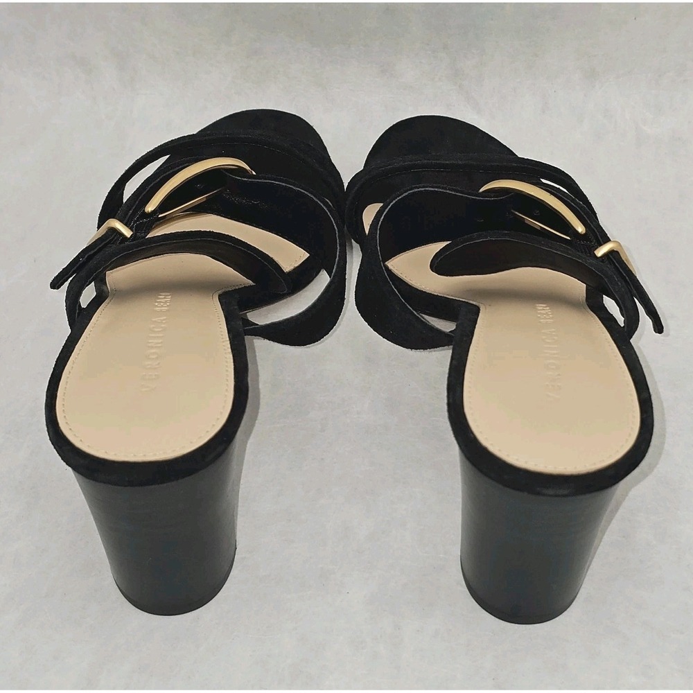 NWOB Veronica Beard Griddley Black Suede Buckle Block Heel Sandals Size 7 - Picture 5 of 11